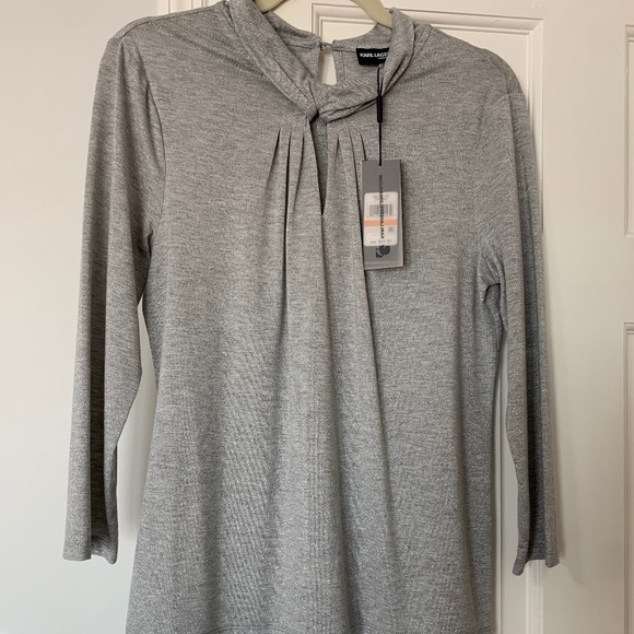 NWT - KARL LAGERFELD PARIS : Silver Keyhole Knit Long Sleeve Blouse Sz: S - Picture 4 of 6